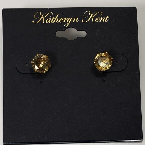 KATHERYN KENT, Gold-tone & Yellow Crystal Stone Stud Earrings - Fashion Jewelry - Picture 1 of 10